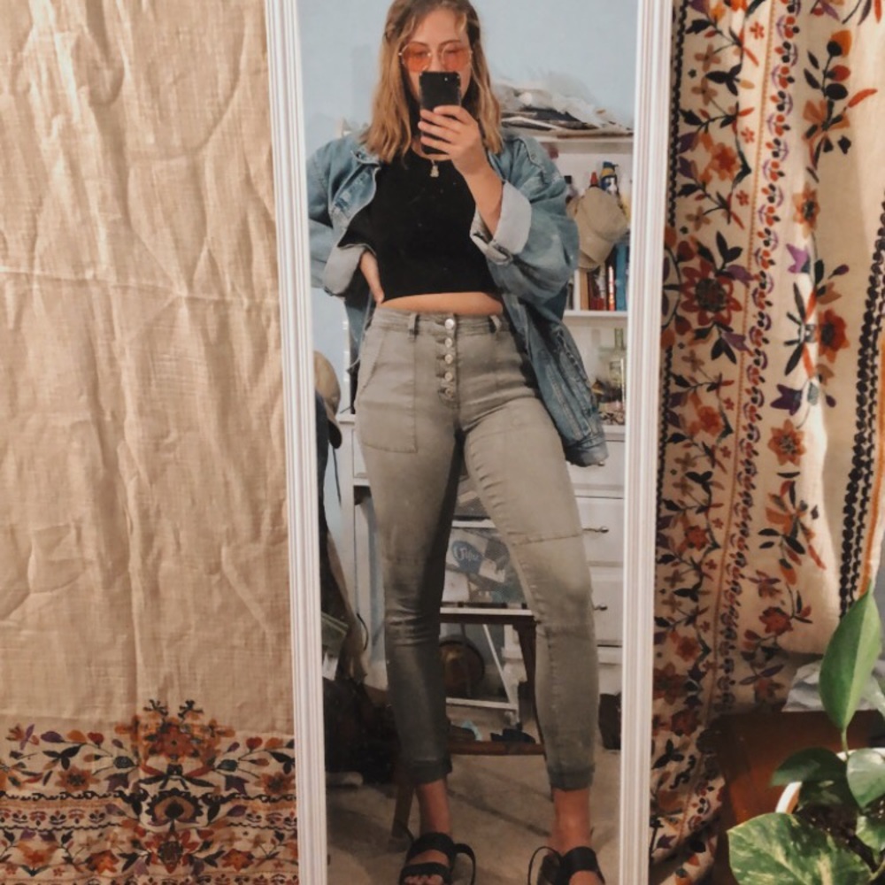 American eagle stretch grey/olive pants with seams
